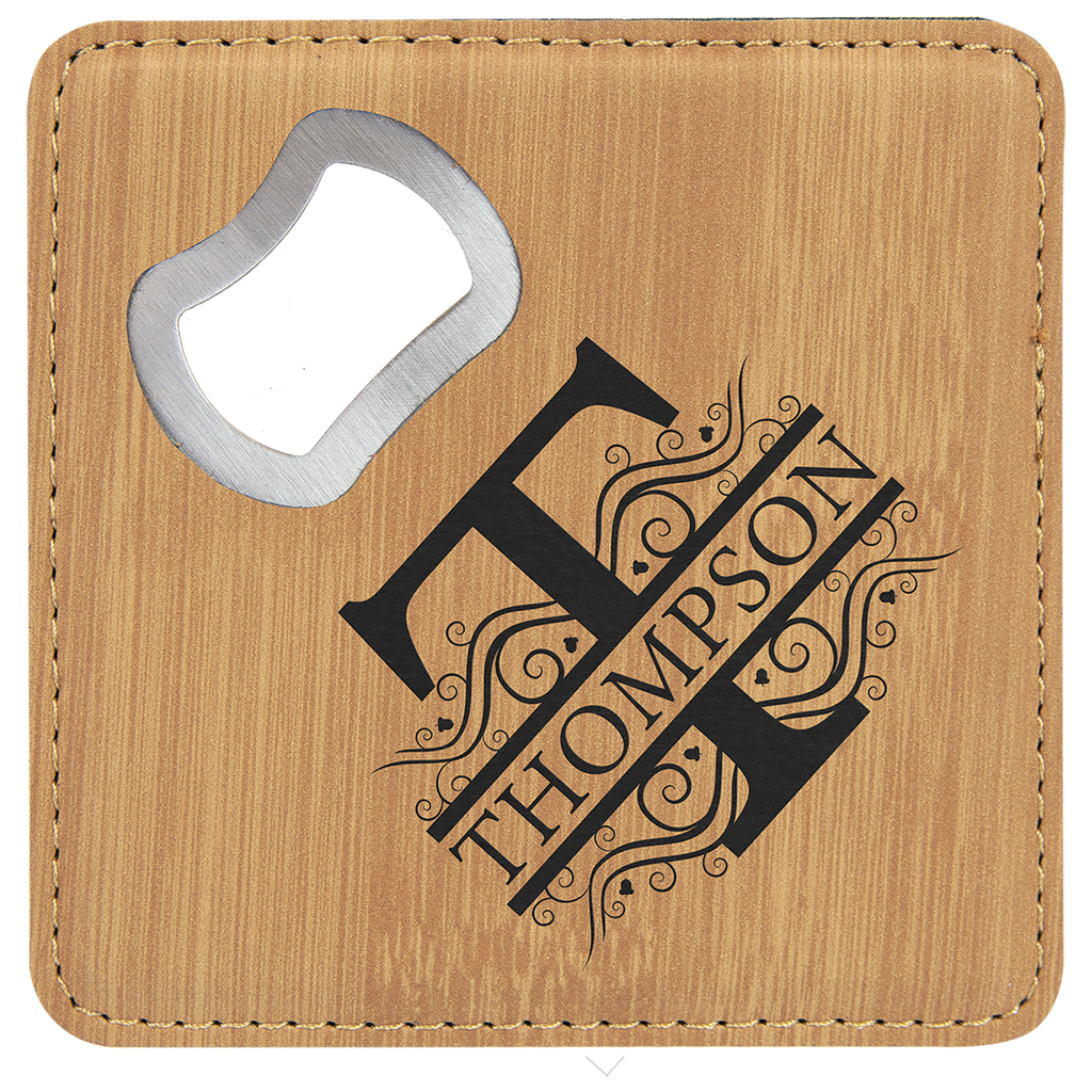 4" x 4" Leather Bottle Opener Coaster