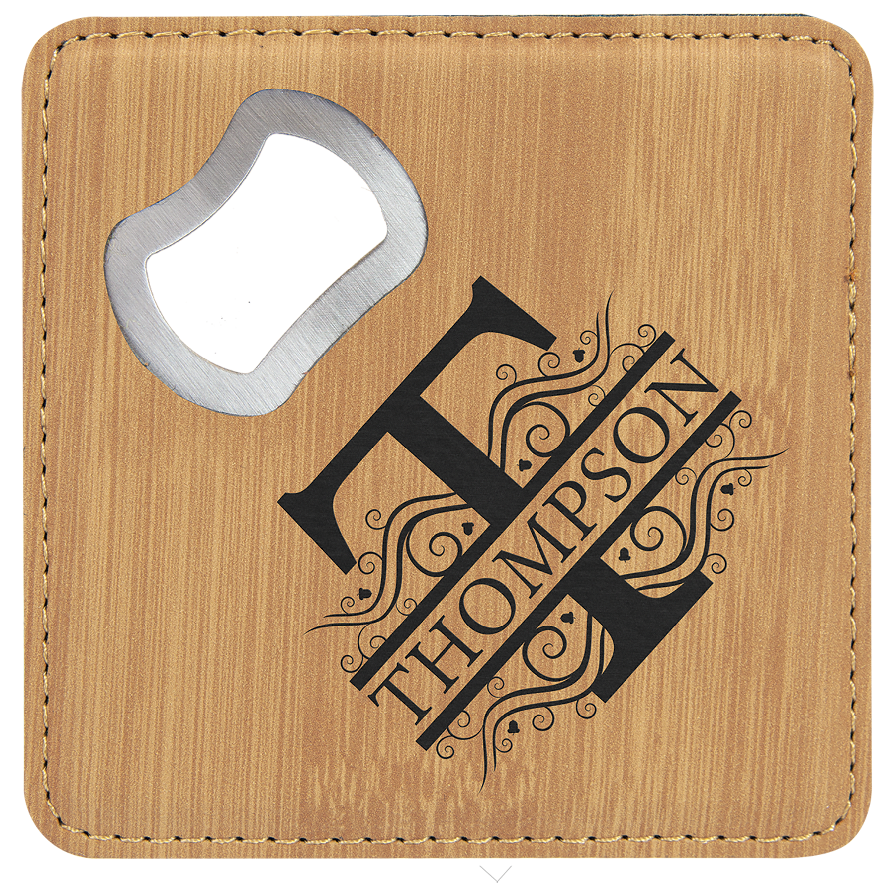 4" x 4" Leather Bottle Opener Coaster