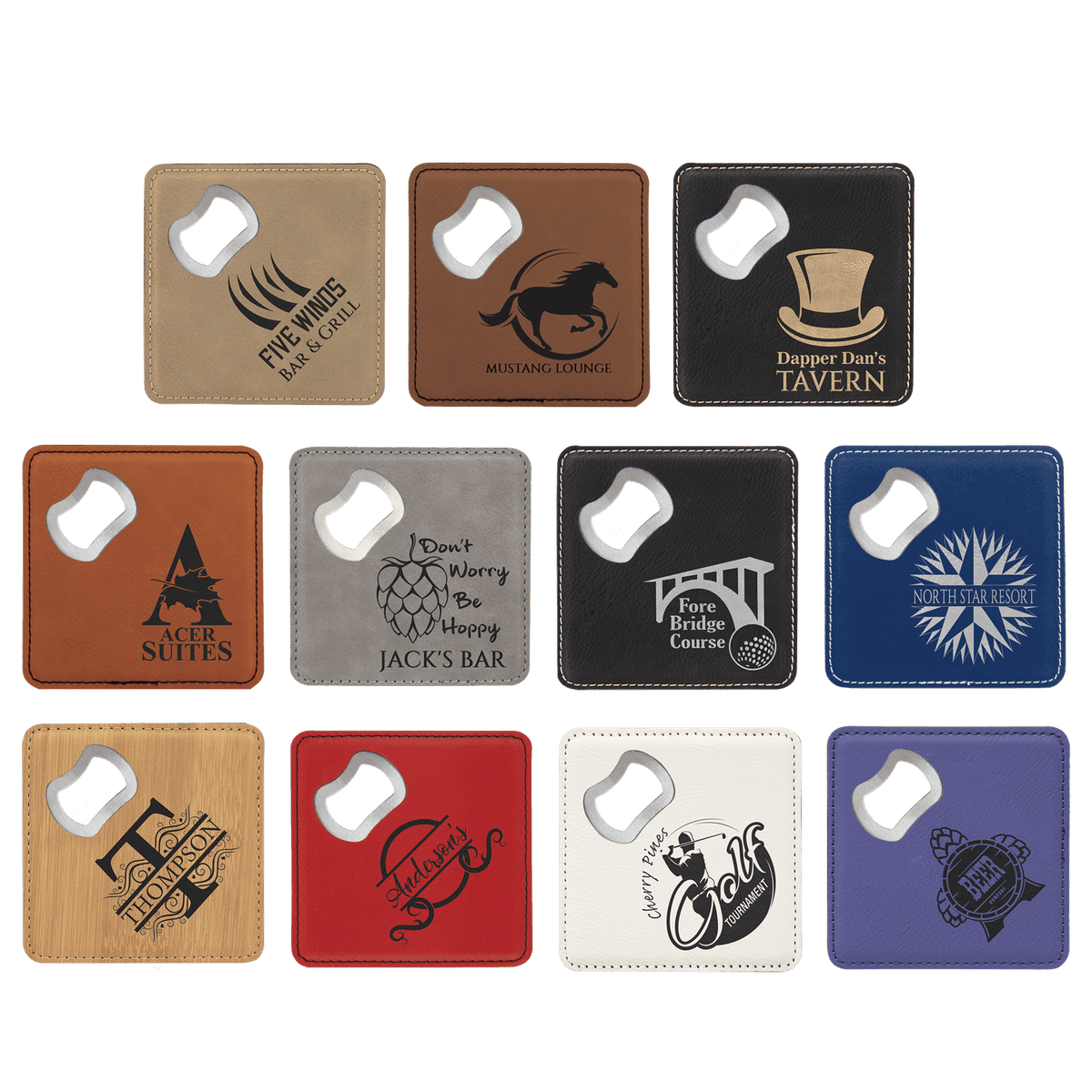 4" x 4" Leather Bottle Opener Coaster