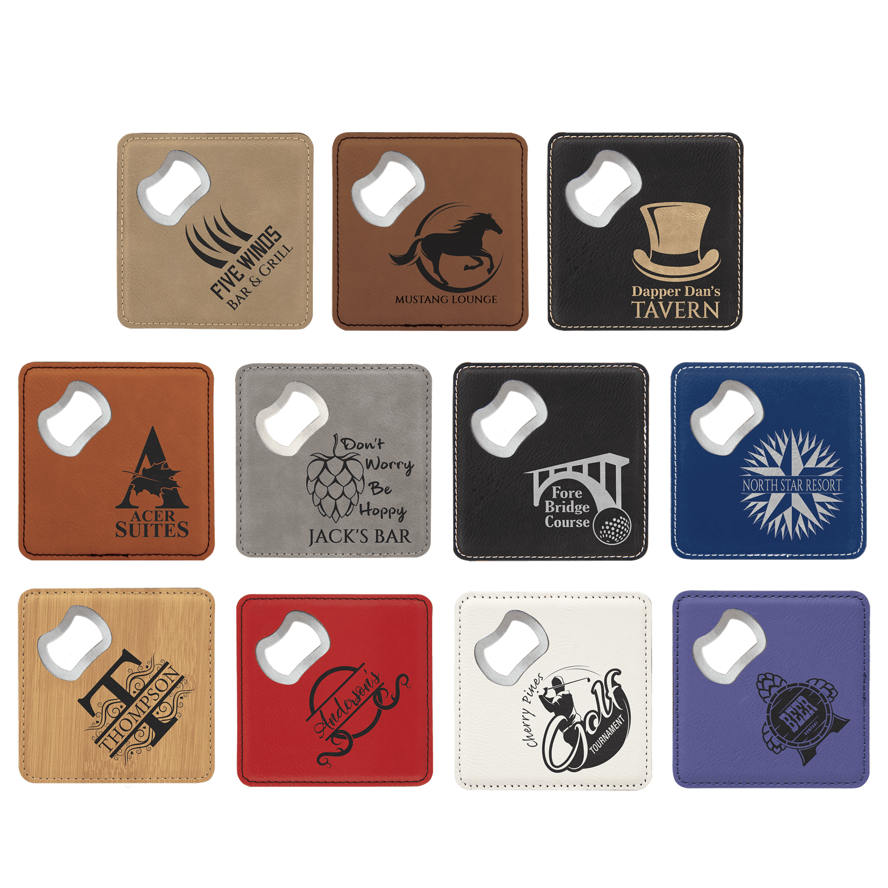 4" x 4" Leather Bottle Opener Coaster
