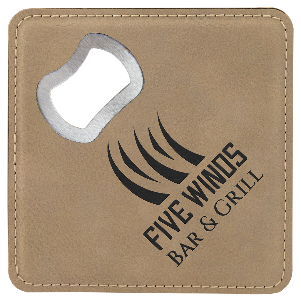 4" x 4" Leather Bottle Opener Coaster