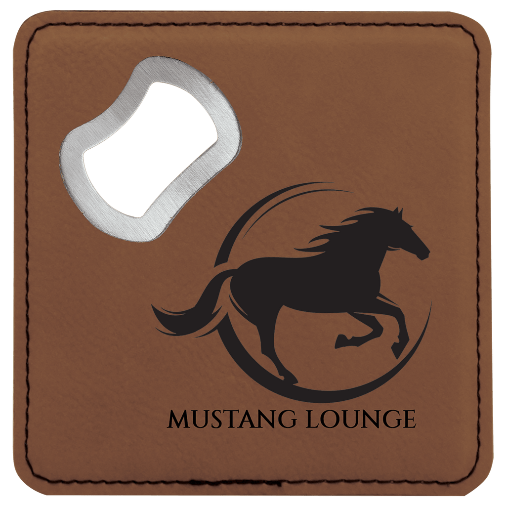 4" x 4" Leather Bottle Opener Coaster