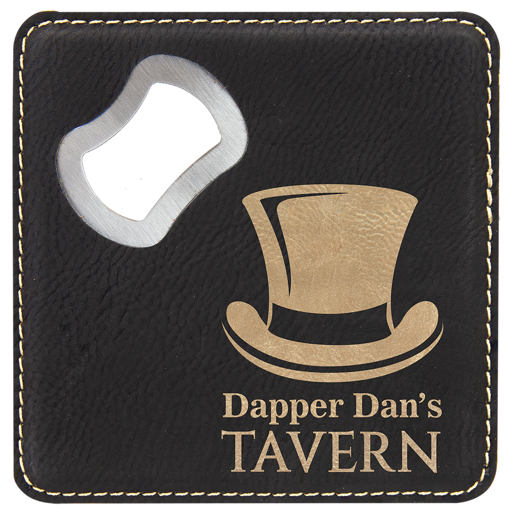 4" x 4" Leather Bottle Opener Coaster