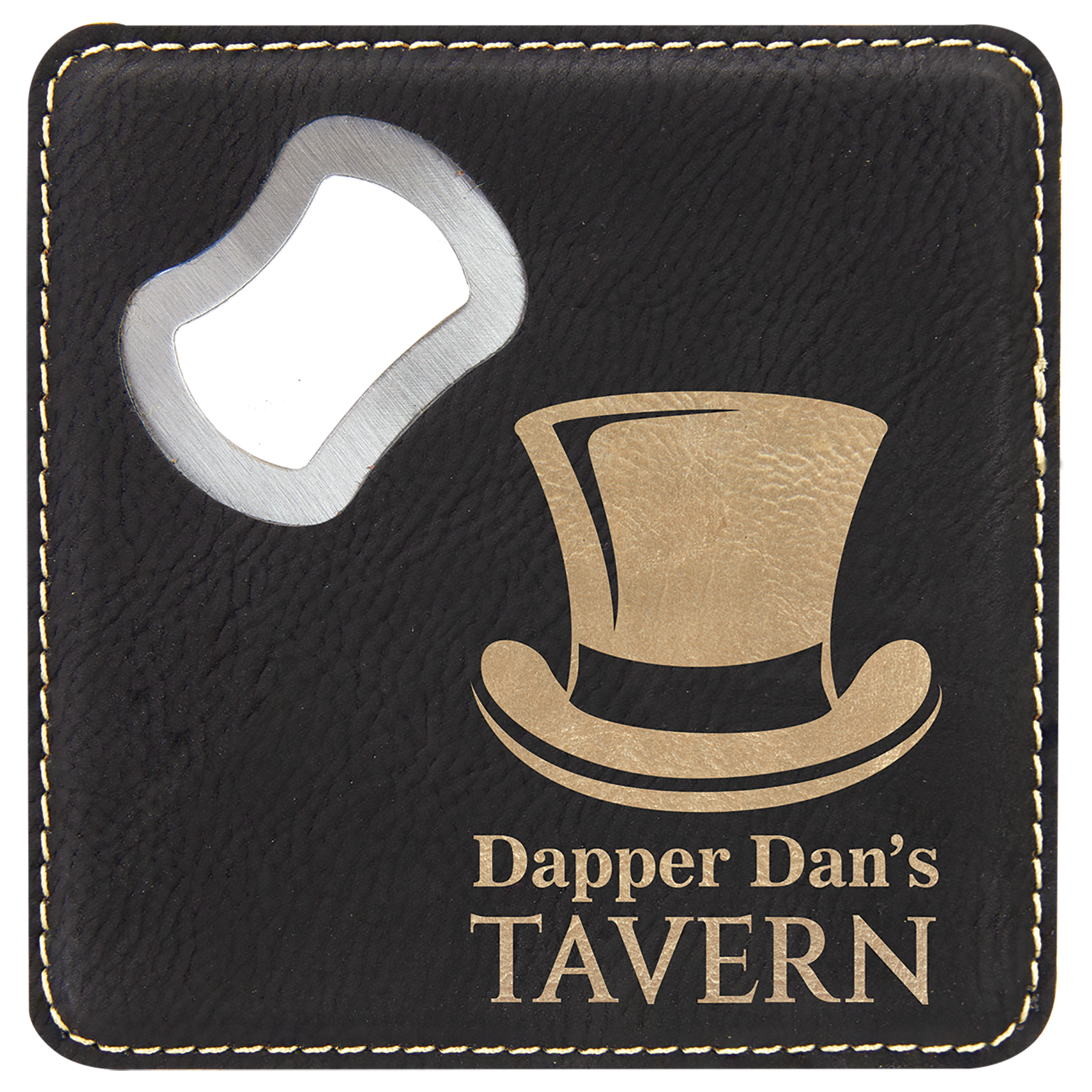 4" x 4" Leather Bottle Opener Coaster