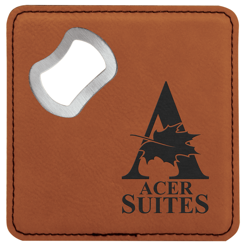 4" x 4" Leather Bottle Opener Coaster