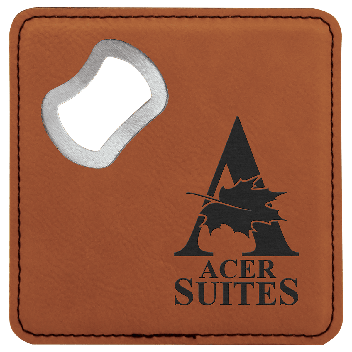 4" x 4" Leather Bottle Opener Coaster