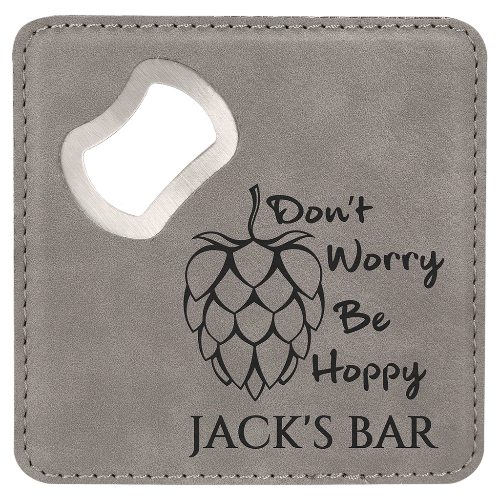 4" x 4" Leather Bottle Opener Coaster