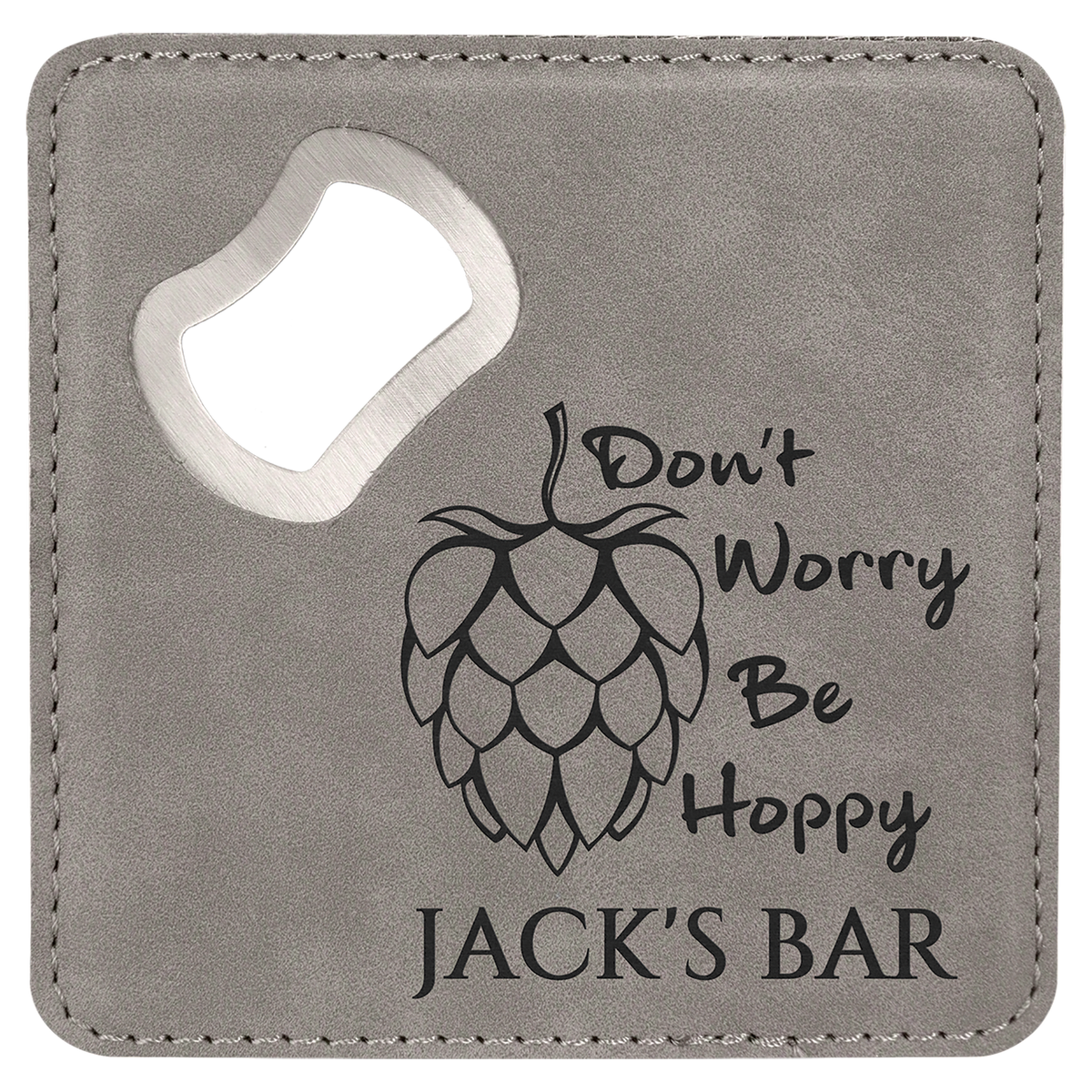 4" x 4" Leather Bottle Opener Coaster