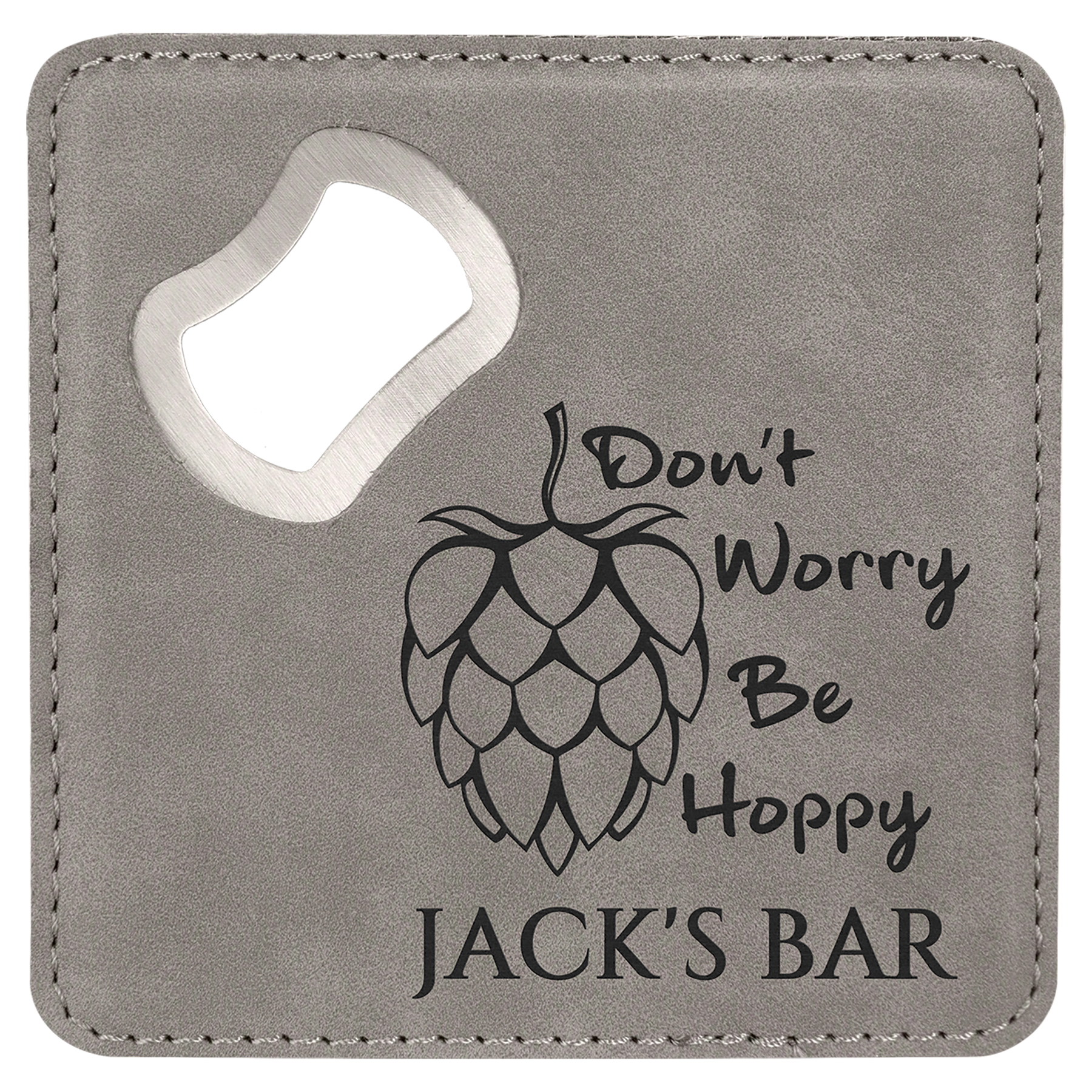 4" x 4" Leather Bottle Opener Coaster