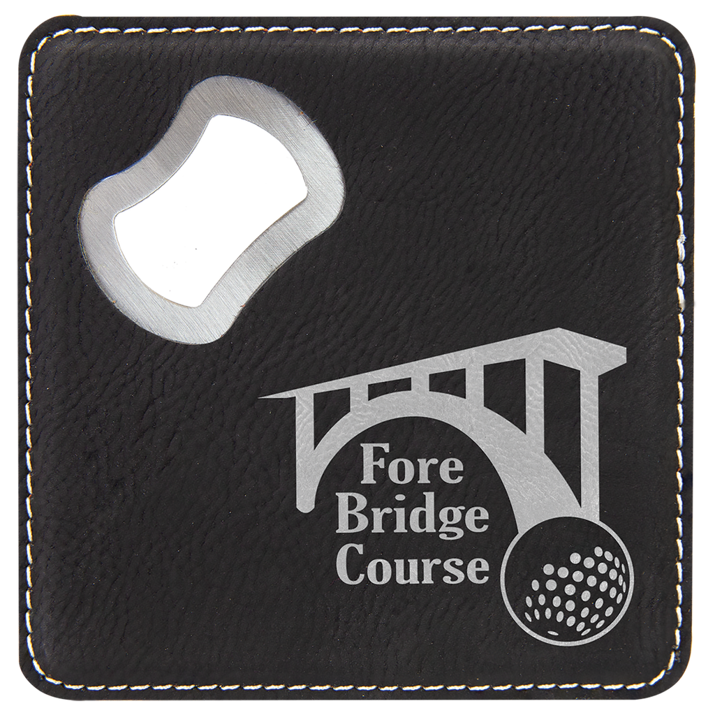4" x 4" Leather Bottle Opener Coaster
