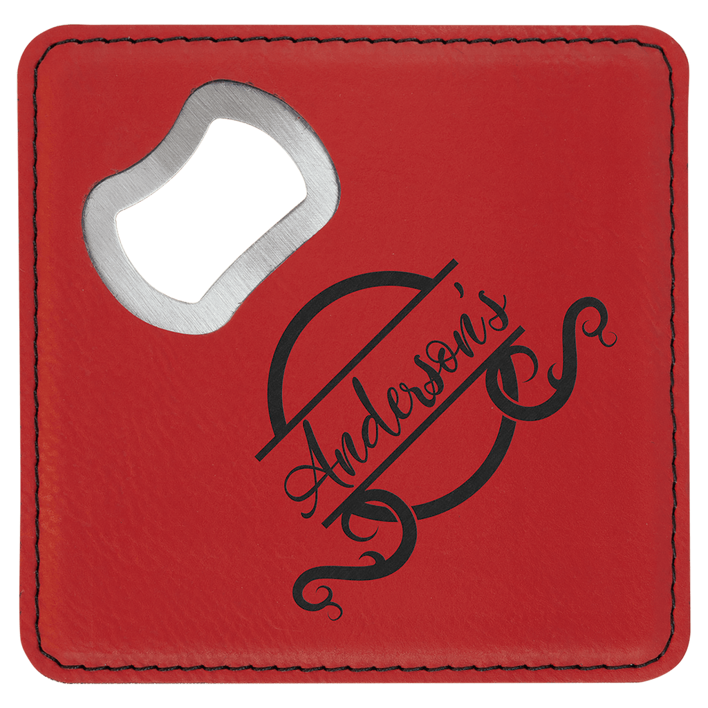 4" x 4" Leather Bottle Opener Coaster